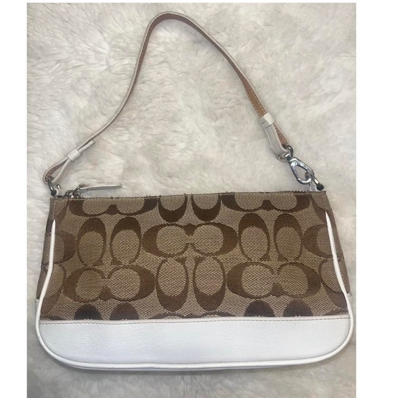 Coach white Khaki 6094 Signature Canvas Ivory  Demi  Shoulder Purse Baguette - Picture 4 of 8